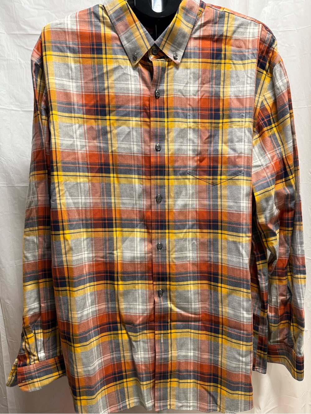L.L.Bean Mens XXL Wrinkle Free Plaid Button Down Shirt Slightly Fitted Cotton